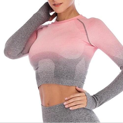 Seamless Yoga T Shirt Sports Bras Long Sleeve Running Slim Fitness Gym with Gloves Breathable Sports Tops Yoga Wear Women