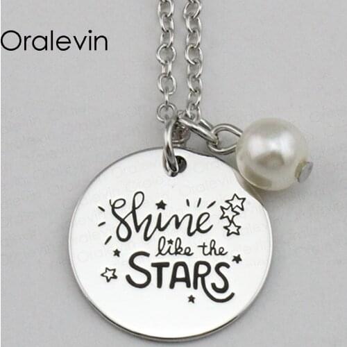 SHINE LIKE THE STARS Inspirational Hand Stamped Engraved Charm Custom Pendant Female Necklace Gift Jewelry,10Pcs/Lot, #LN2217