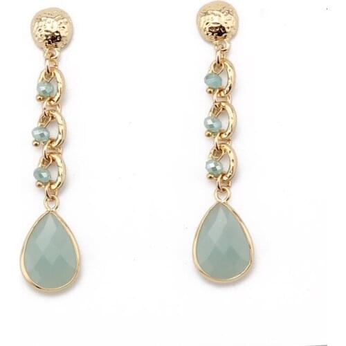 Beadsland water drop long dangle earring metal nature stone pendant drop earring fashion elagant women metal dangle earring