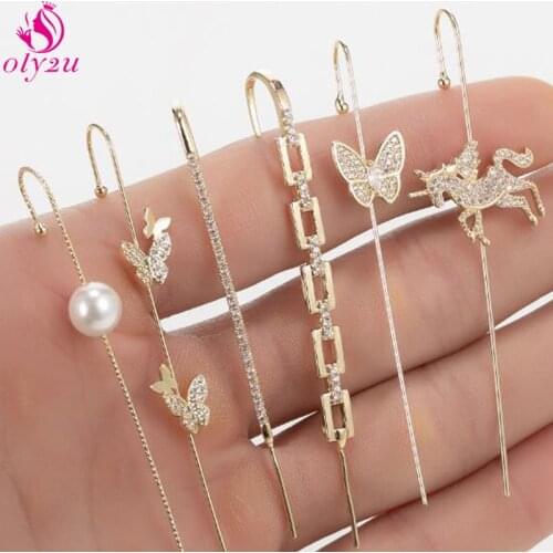 Womens New Ear Hook Wrapped Crawler Hook Crystal Pearl Earrings Wrapped Earring Stud Inlaid Zircon Perforation Trend 2020 Kpop