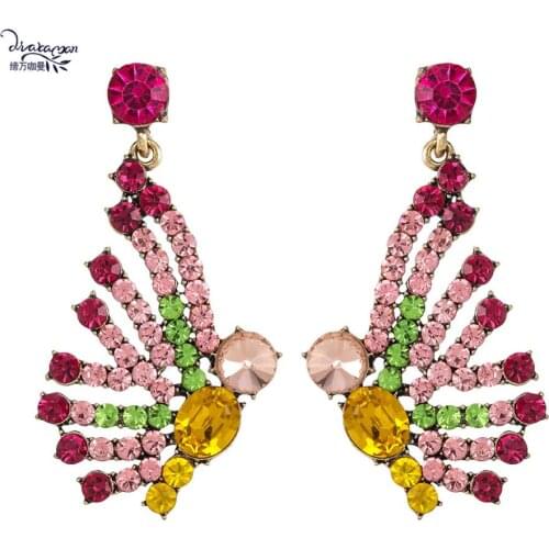 Dvacaman Wedding Bridal Colorful Crystal Butterfly Statement Earrings Full Rhinestone Pendant Dangle Earrings Large Drop Earring