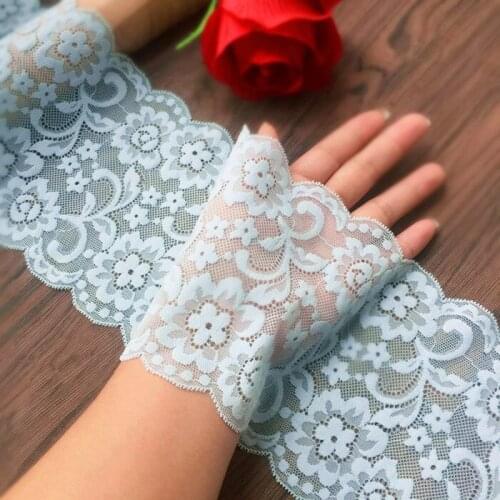 13CM wide spandex elastic lingerie lace flower light blue stretch applique lace for underwear bra