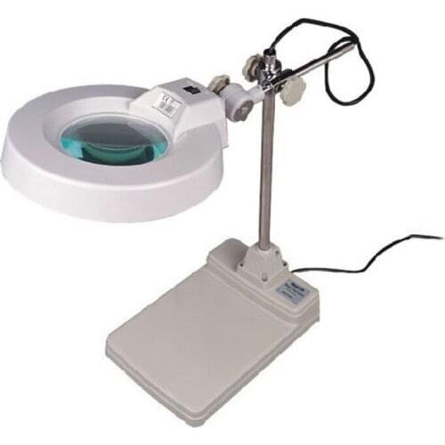 220V 10X Circline Fluorescent Lamp Reading Working Magnifying Glass Desktop Stainless Steel Stand Magnifier with Lights