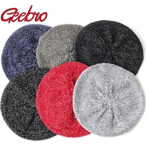 Geebro New Stylish Berets Chenille Material Winter Berets For Women Warm Knitted Hat Female Autumn Painter Caps Lady warm hats