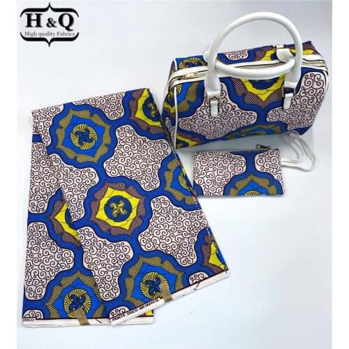 H&Q popular african wax bags three-piece high quality 6 yards/lot real print wax fabric match big handbag and small wallet H123