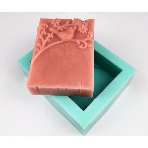 HC0147 PRZY Silicone Mold Little Bird on a Branch Soap Molds Bird Mould Spring Molds Flower Soap Mold Silicone Rubber