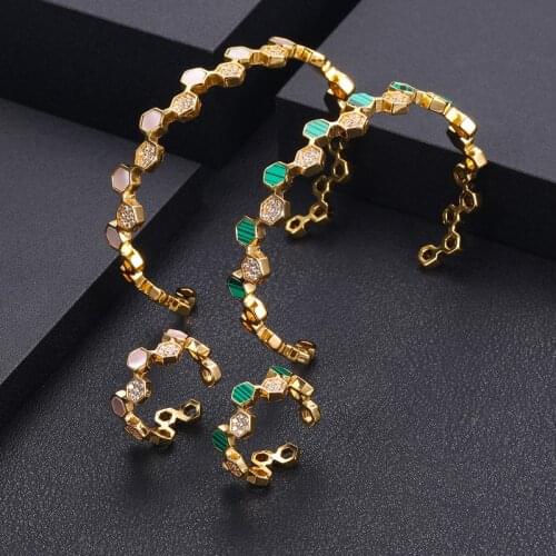 Janekelly luxury Unique African Bangle Ring Set Jewelry Sets For Women Wedding Cubic Zircon Crystal CZ Dubai Bridal Jewelry Set