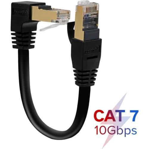 Cat7 Ethernet Cable RJ45 SFTP Patch Cable 90 Degree Right Angle for Computer Networking Laptop Router Modem 0.3m Lan Cord