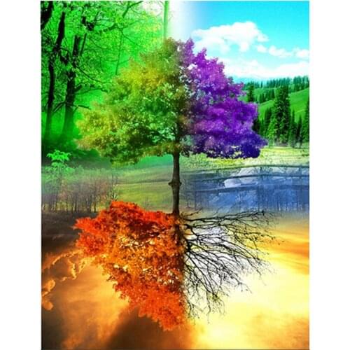 Full square round Diamond painting Four seasons tree scenery Embroidery 5D Diy Cross Stitch Home Furnishing decorationZP-2963