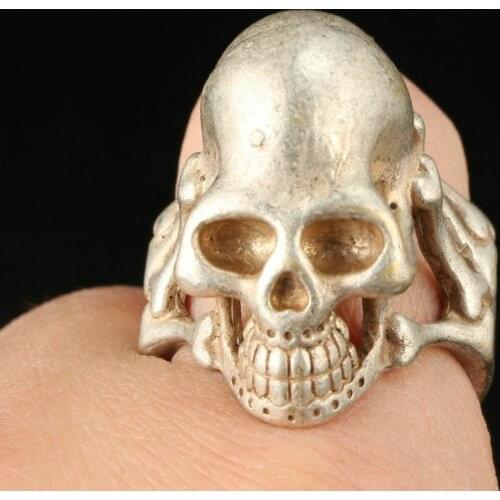 China Retro Handmade Carving Tibetan Silver skull Ring Jewelry