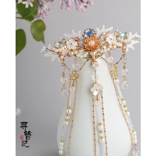 Handmade Hanfu Classical Hairpin Long Tassel Barrettes Headwear Hair Accessories White Antler Fairy Hair Clip Headdress Cosplay