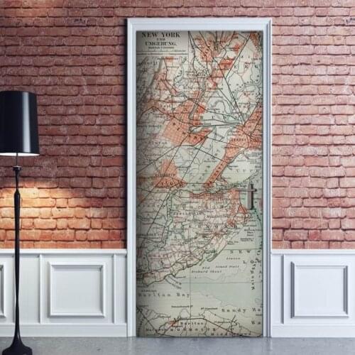 Creative Door Mural Ancient World Map Self Adhesive Door Skin Cover Wrap Wall Sticker Home Decor Wallpaper