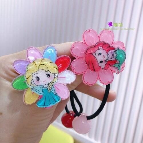 Disney creative sun flower rotating hair circle princess cartoon mixed turn around rubber band acrylic girl hair accessories