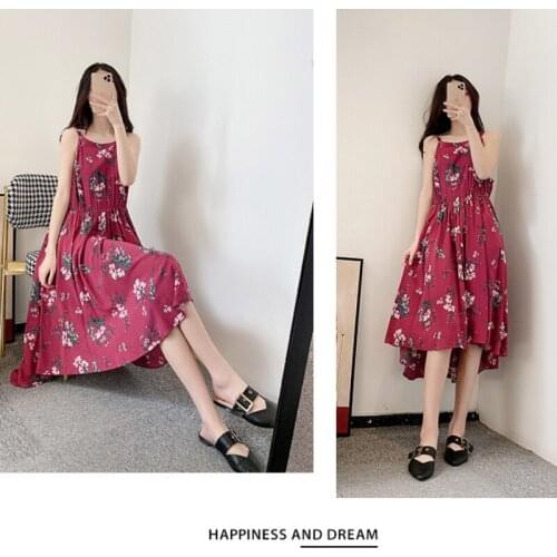 Sleeveless Printed Comfortable Cotton Viscose Nightdress Thin Loose Large Size Suspender Sexy Charming Dress Fat MM Home Service