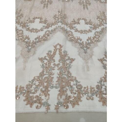 Hot selling lace fabric lace high quality French ZH-528884 lace african lace fabric with beads for women dress