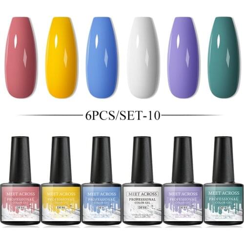 MEET ACROSS 4/6Pcs Nail Polish Gel Set Nails Hybrid Gel Vernis Semi Permanent Lot Shiny Glitter Soak Off UV LED Nail Gel Kit