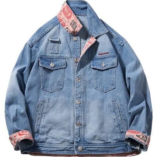 M-5XL fashion new autumn mens loose casual denim jacket high-quality casual cotton patch embroidery multi-pocket denim jacket