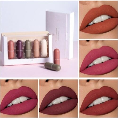 5Pcs/set Matte Lipsticks Set Waterproof Mini Capsule Lipstick Long Lasting Moisturizer Easy To Wear Women Velvet Lip Stick Tint