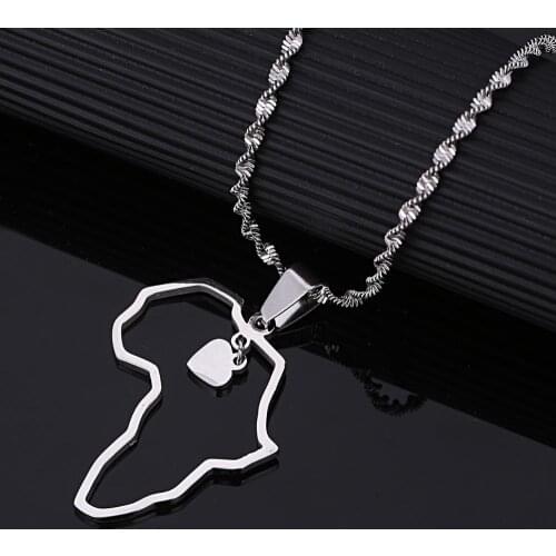 Stainless Steel African Map Pendant Necklace Trendy Map of Africa Heart Chain Jewelry