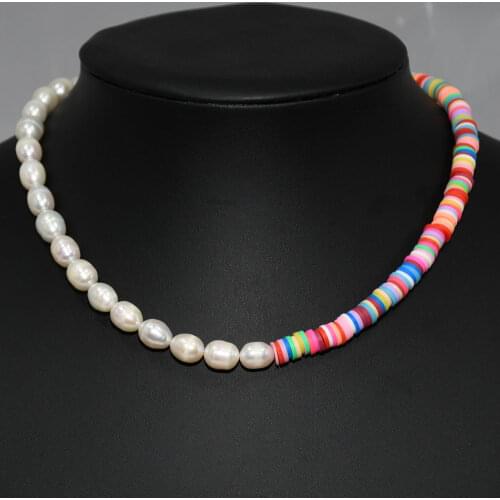 2020 New Arrival Simple Basic Summer Necklace Real Freshwater Pearl Stainless Steel Lobster N Extendsion Ceramic Slice Necklace