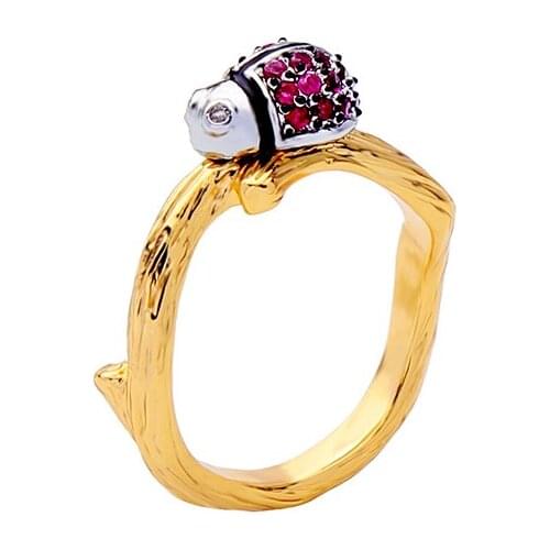 New Arrival Fashion Ring Gold Color Red Crystal Copper Ladybug Ring For Women Best Sell Graduation Gift Handmade Ring