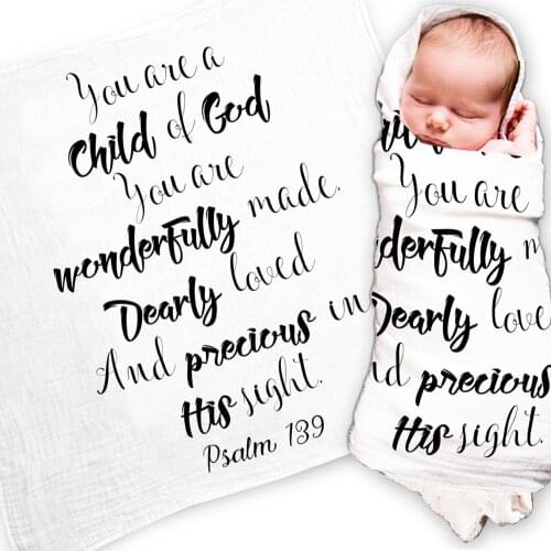 White Muslin Baby Swaddle Blanket Psalm 139 Child of God for Christening Baptism Baby Shower as a gift