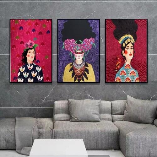 Portrait Wall Art Girl Canvas Painting Nordic Poster Vintage Wall Pictures For Living Room Unframed Home Decor