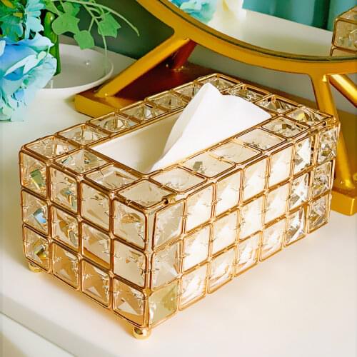 Tissue Case Storage Box Shinning Gold Silver Glass Paper Container for Restaurant Car Home Hotel