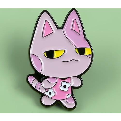 Pink Purple Pointy Ears Cat Weird Lapel Pins Sideways Eyes With Little Flower Clothes Brooches Jewelry For Girls Schoolbag