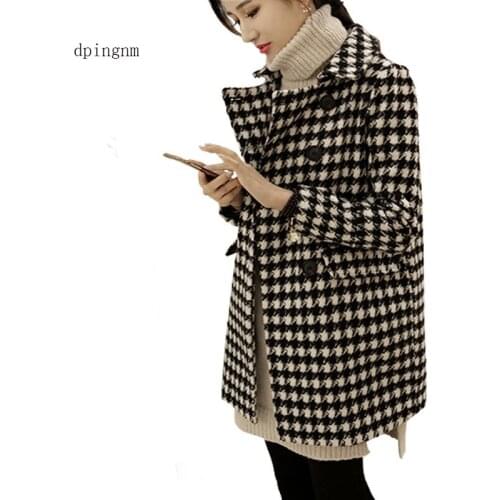 Vintage Plaid Wool Coat Women Spring 2019 Fashion Hot Sale Thicken Warm Soft Loose Outerwear Korean High Street Casual Overcoat