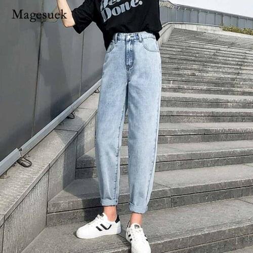 Vintage Denim Trouser 2020 Plus Size Boyfriend Jeans Elastic Waist Cotton Loose Washed High Waist Jeans Woman Streetwear 10424