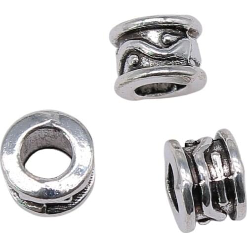 WYSIWYG 10pcs Engraved Big Hole Beads Spacer Beads Antique Silver Color DIY Jewelry Making Accessories 8x8x6mm