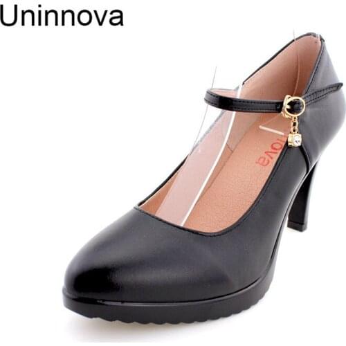 Womens Fashion Classic Genuine Leather Black Shoes Mary Janes Pointed Toe Super High Heel Platform Stilettos WP096