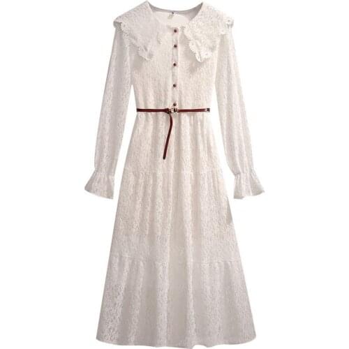 Peter Pan Collar Slim Waist Elegant Pastel Vestidos Lace Lovely College Style Korean Dress Women Spring Autumn New Ukraine