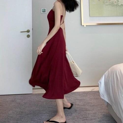 Sleeveless Dress Women Holiday Vintage Dress Female Backless Criss-Cross Sexy Fashion Slim Lacing Chic Ins Clothing New