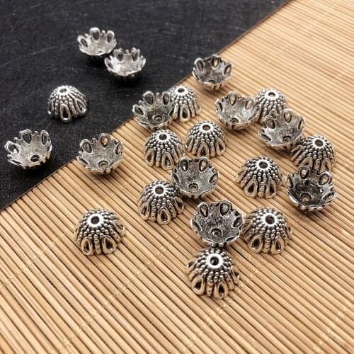 Jewelry Making Supplies Charms, 10Pcs Bead End Caps Findings Flower Shape Silver Color 12x12x6.5mm, DIY Headwear Accessories