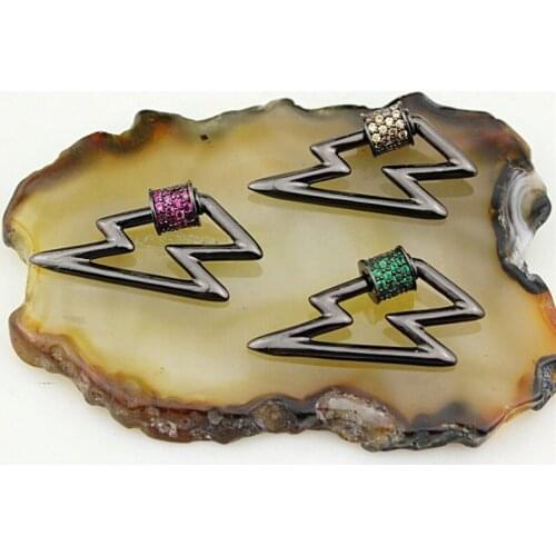 13*32mm 10pcs/lot cubic zirconia micro pave charm,new design colorful cz clasp,handmade diy lobster necklace jewelry component