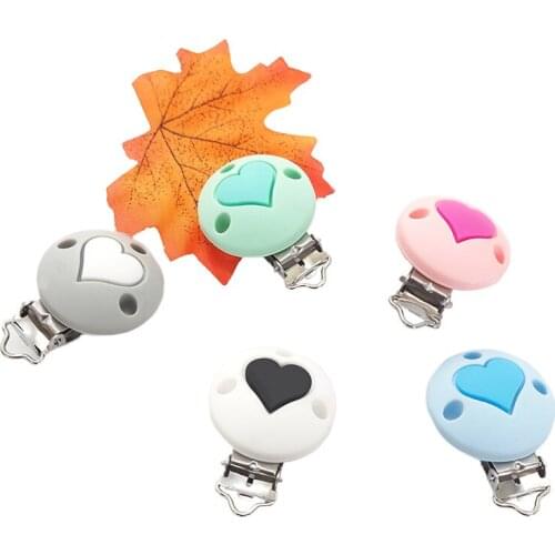 Chenkai 10pcs BPA Free Round Silicone Heart Clips DIY Baby Teether Pacifier Dummy Montessori Sensory Holder Chain Jewelry Toy