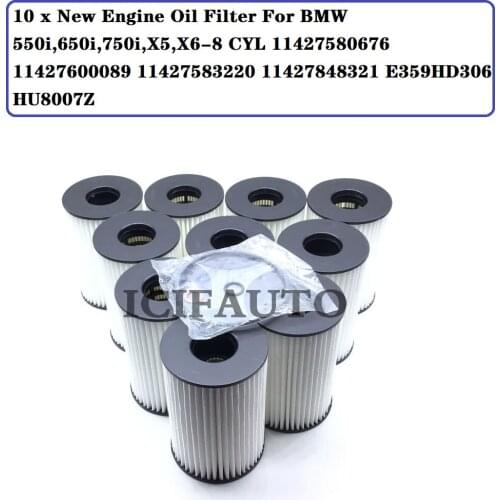 10 x New Engine Oil Filter For BMW 550i,650i,750i,X5,X6-8 CYL 11427580676 11427600089 11427583220 11427848321 E359HD306 HU8007Z