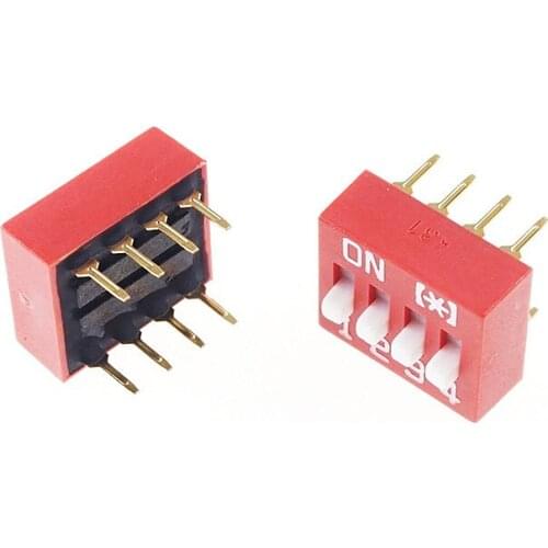 1000pcs Dip Switches SPST 4 Position 2.54mm 0.100" pitch Through Hole Slide (Standard) Actuator raised DIP switch 4 Way