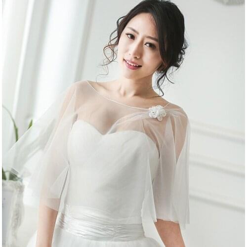 2021 Tulle Women Wedding Shurg Bridal Bolero Scoop Neckline Handmade Flowers