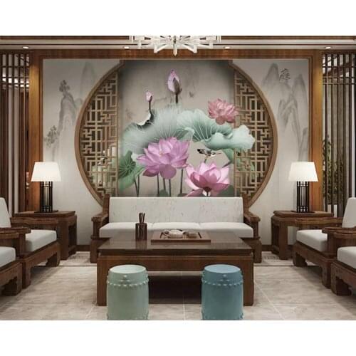 Chinese style window lotus flowers and birds 3d wallpaper papel de parede,living room sofa TV wall bedroom restaurant mural