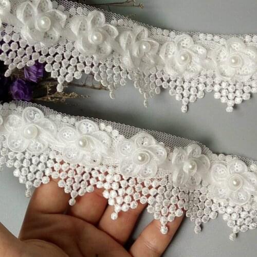5 Yard White Pearl Tassel Plum Flowers Pearl Lace Trimmings Ribbons Beaded Lace Fabric Embroidered Sewing Wedding Dress New