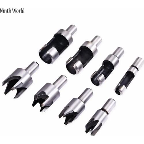 8Pcs/set Carbon Steel Carpentry Wood Plug Cutter Cutting Tool Drill Bits Straight & Tapered Set Round Shank Woodworking tool