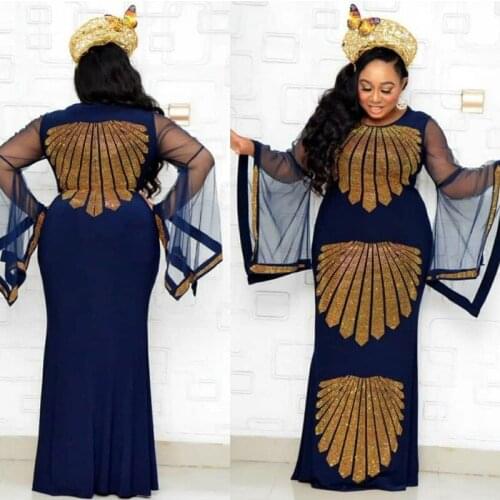 African Dresses For Women 2021 Evening Party Gown Elegant Ladies Diamond Shiny Dress Ankara Dashiki Maxi Robe ropa europea