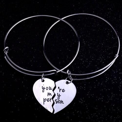 Bespmosp 12Set/LOT Trendy You're My Person Broken Heart 2PC/Set Love Bangle Charm Bracelet Wedding Bridal Gift Jewelry Wholesale