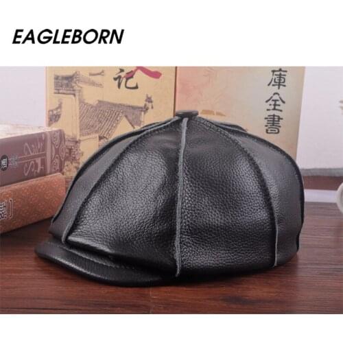 EAGLEBORN 2021 Autumn Winter Mens Leather Caps Men Women Octagonal Cap Gatsby Beret Hats Vintage Cabbie Flat Cap Newsboy Cap