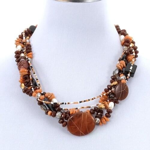 FYSL Copper Wire Wrap Irregular Shape Quartz Stone Pendant Layer Beads Chain Necklace Bohemian Style Jewelry
