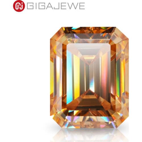 GIGAJEWE Customized Emerald Cut Golden Color VVS1 Moissanite Loose Diamond Test Passed Gemstone For Jewelry Making