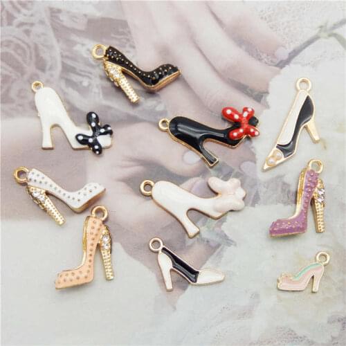 Julie Wang 10PCS Enamel Charms Mixed High Heel Shoes Alloy Gold Tone Necklace Bracelet Jewelry Making Accessory